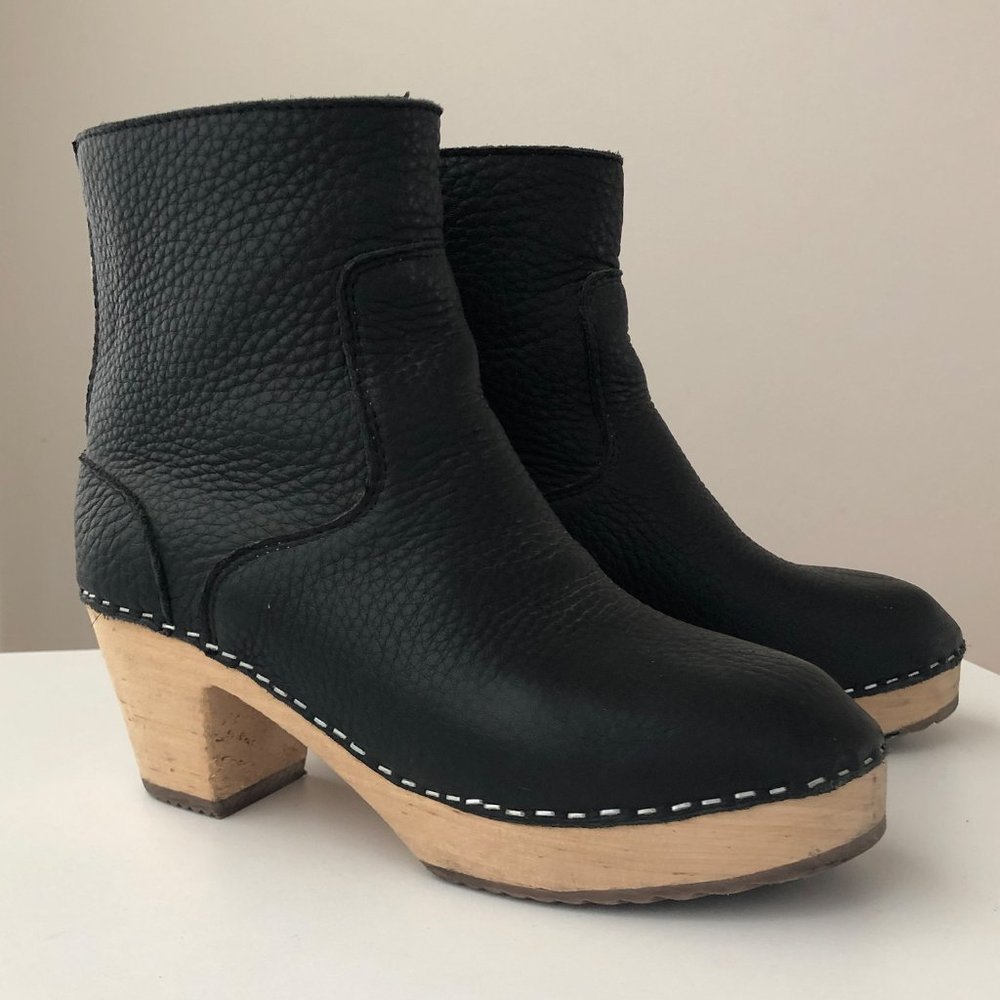 NINAZ Black Boot Clogs Black Leather Zip FRIDA blk